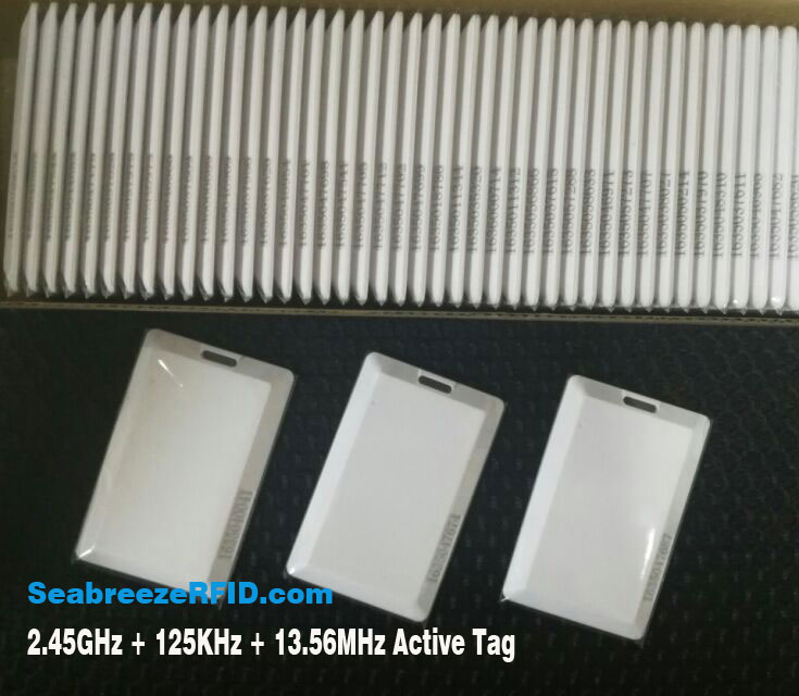 2.45GHz Tri-frékuénsi Multifungsi Tag Active, 2.45GHz + 125KHz + 13.56MHz Tag aktip, 2.45GHz+LF+HF Active Card. SeabreezeRFID LTD.